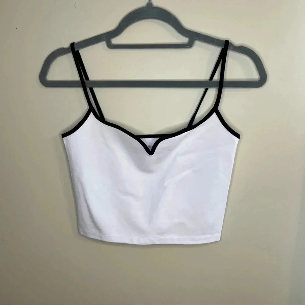 NWT ABERCROMBIE White & Black Ponte Sweetheart Cropped Top S